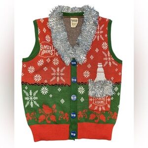 Samuel Adam gaudy tacky ugly tinsel Christmas Sweater Vest holiday beer funny M